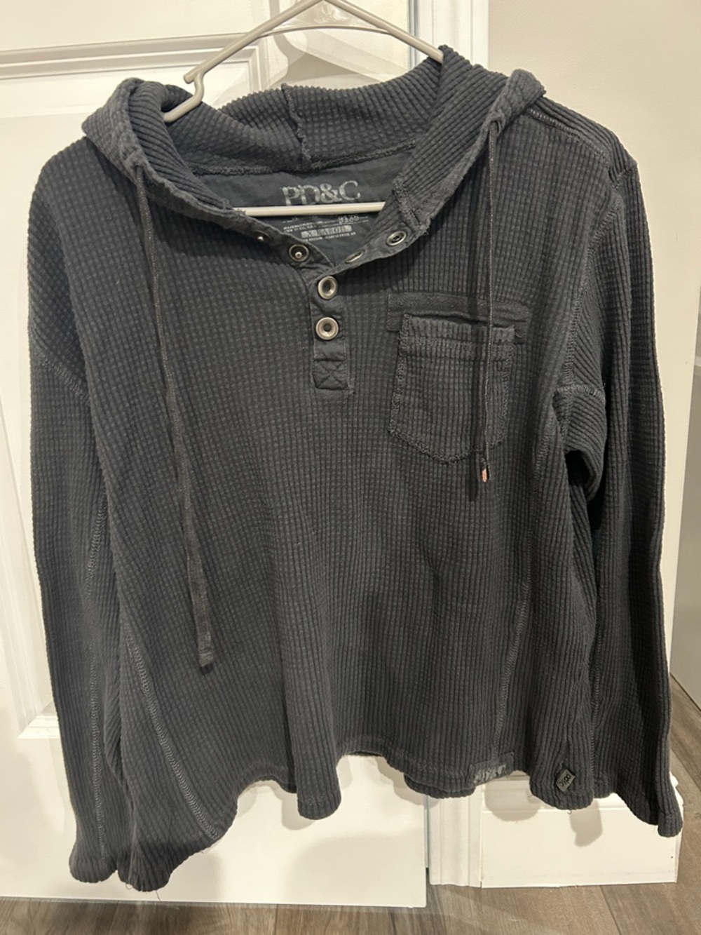 PD&C Dark Gray Waffle Knit Hooded Pullover